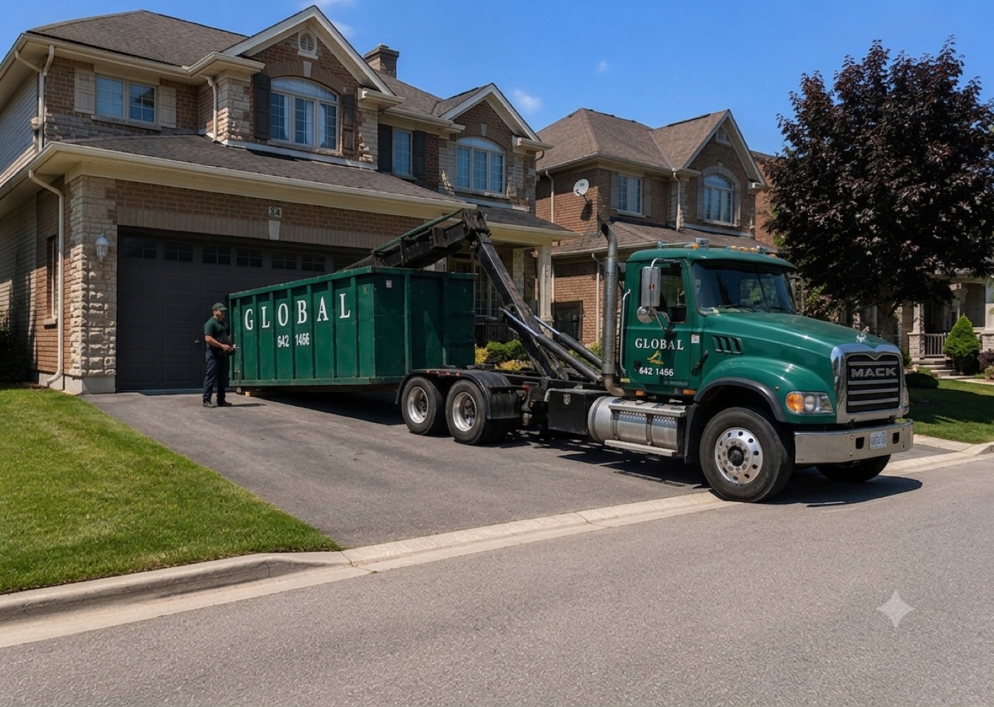 Rental bin placed carefully on a driveway